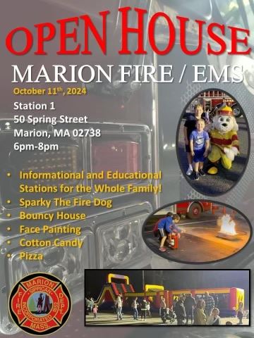 fire department, sparky the dog, inflatable bounce house, red and white letters, grey background sho