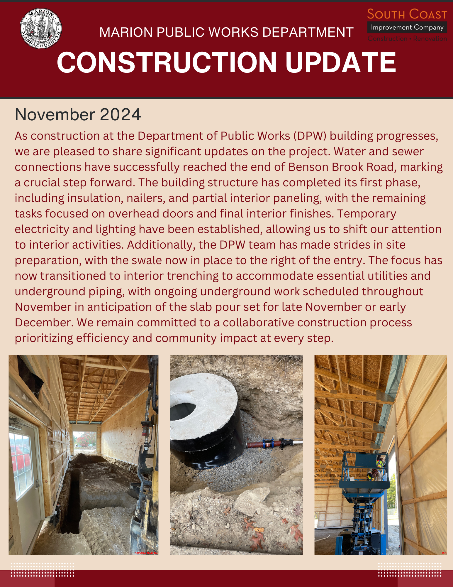 Copy of Marion DPW Construction Update pictures of construction