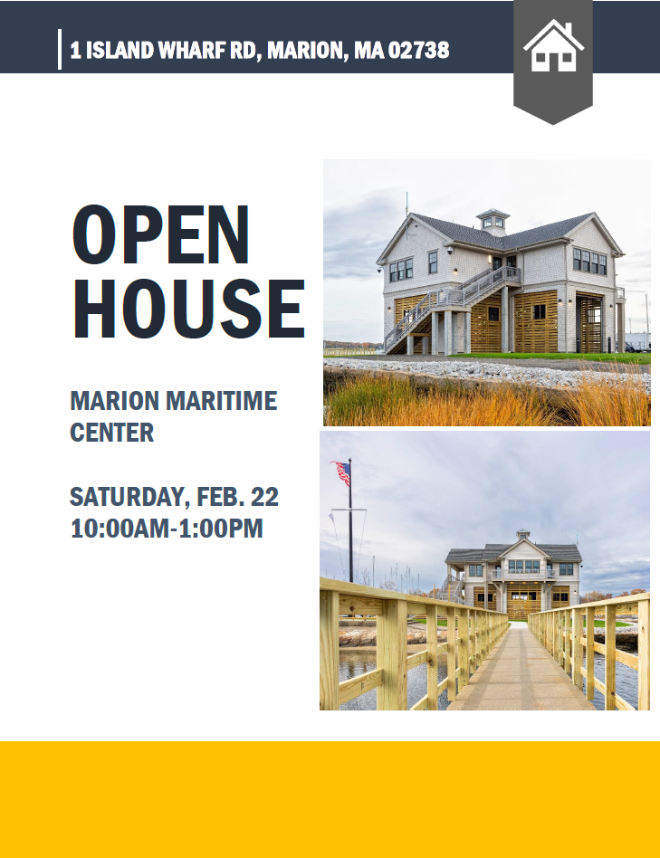 Open House Flyer - Marion Maritime Center, building, docks