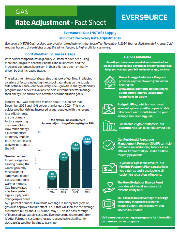 gas rate fact sheet page 1, green blue and white 